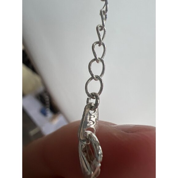 Vintage Silver Necklace Sea Foam Green Gem Stone 18” Boho Minimalist Futuristic - Picture 8 of 10